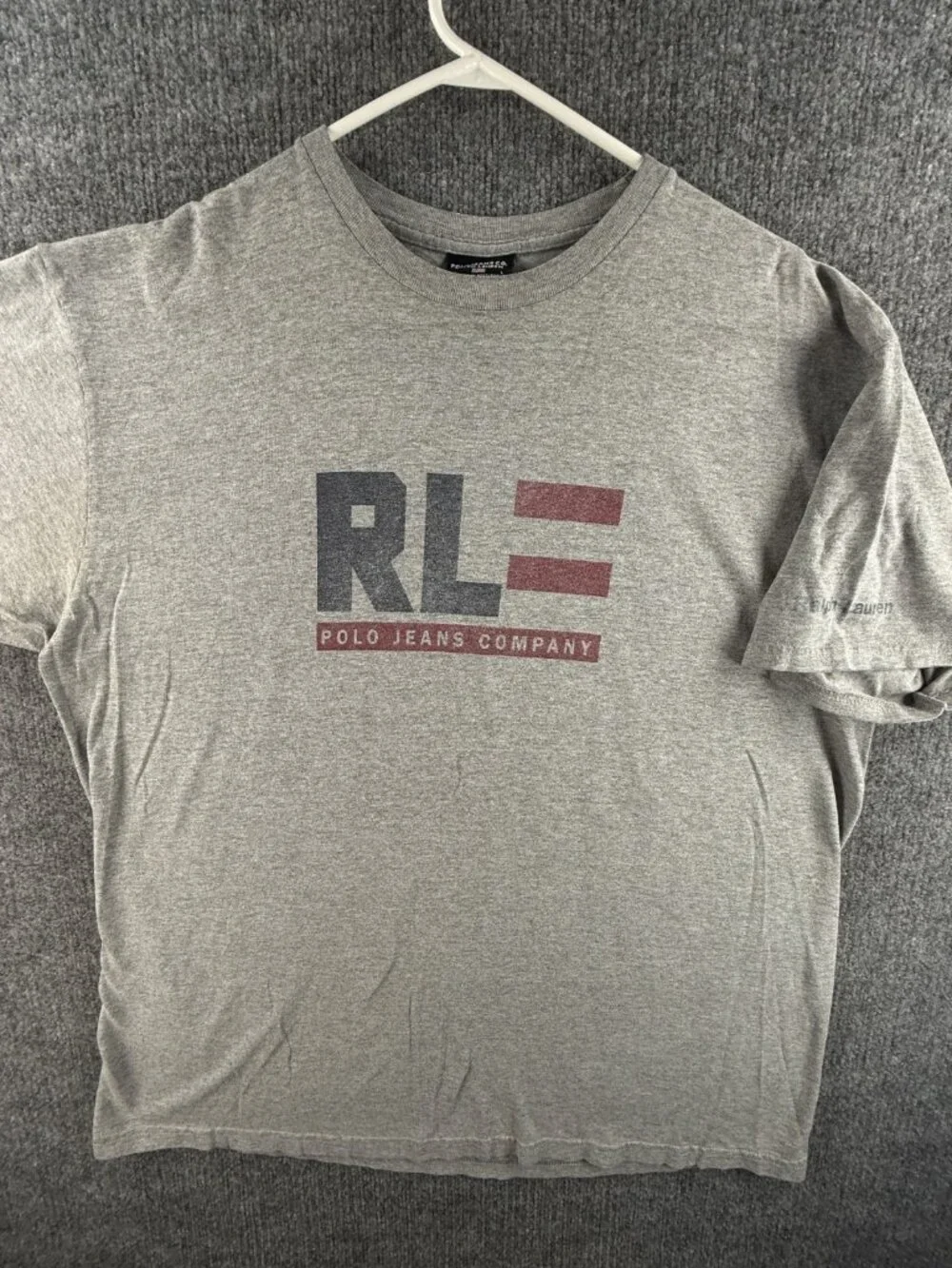 Ralph Lauren Polo Jeans Graphic Flag T Shirt Gray Casual Large Cotton Blend Men